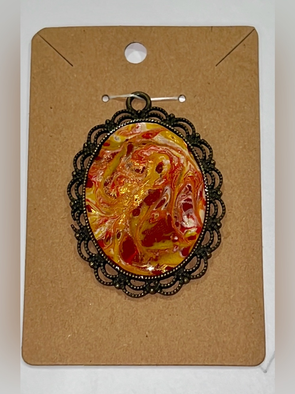 Handcrafted Oval Poured Paint Pendant - New